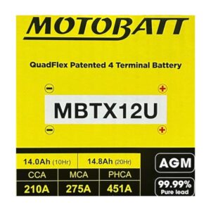 Batería Moto Motobatt MBTX12U (YTX12-BS) (YTX14-BS) 12V 14Ah AGM - Imagen 3