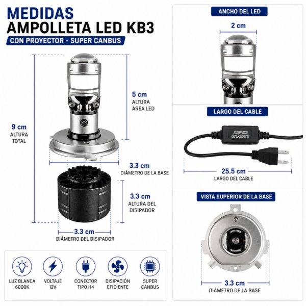 Kit ampolleta Led Dakar Dual KB3 H4 40000 Lumenes