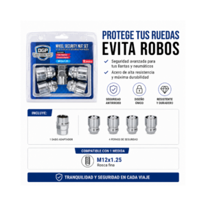 Set Tuercas Seguridad Llantas M12x1.25 DGP Antirrobo Alta Resistencia - Imagen 6