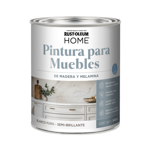 PINTURA RUST OLEUM HOME PARA MUEBLES DE MADERA Y MELAMINA BLANCO PURO SEMI BRILLANTE 946 ML
