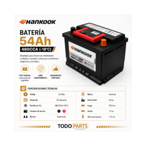 Bateria Hankook 54 Ah MF55457 480CCA (-18C) - Imagen 5