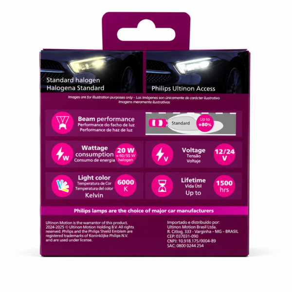 Kit Ampolletas Led Philips Access H4 H19 6000k 20w 12v/24v