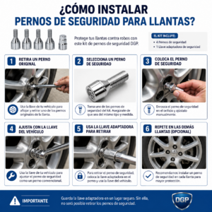 Set De Pernos De Seguridad Para Llantas De 12x1.5 + Llave