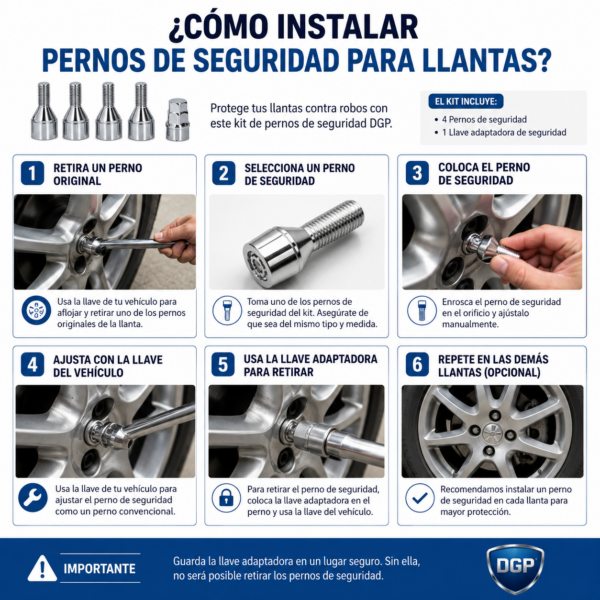Set De Pernos De Seguridad Para Llantas De 12x1.5 + Llave