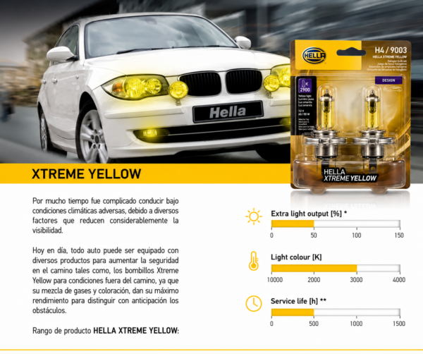 Ampolleta Hella Xtreme Yellow H4 9003 60/55w Par