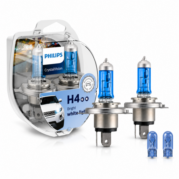 Ampolletas Philips CrystalVision H4 60/55W + W5W Pack 4 Ampolletas Philips CrystalVision H4 60/55W + W5W Pack 4