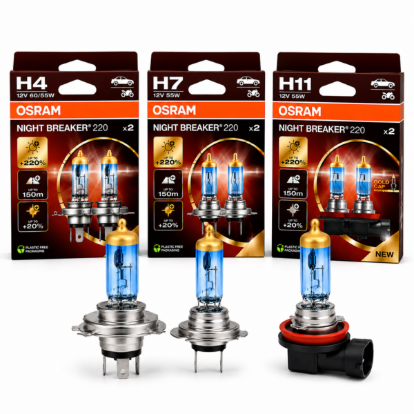Ampolletas Osram Night Breaker 220 H4/H7/H11 12V Halógenas